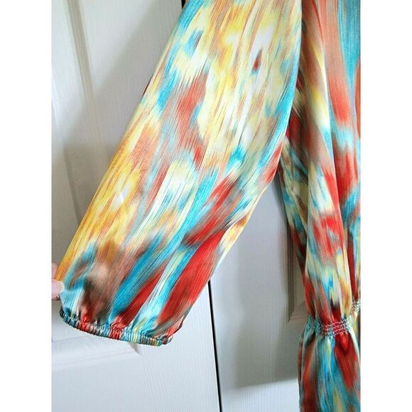 Chico's Size 2 Striped 3/4 Sleeve Colorful Shirt Women's L Button Gathered Waist - Picture 6 of 6